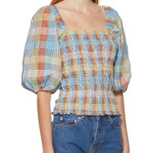 Ganni | Tops | Ganni Shirred Checkered Top Multicolor | Poshmark